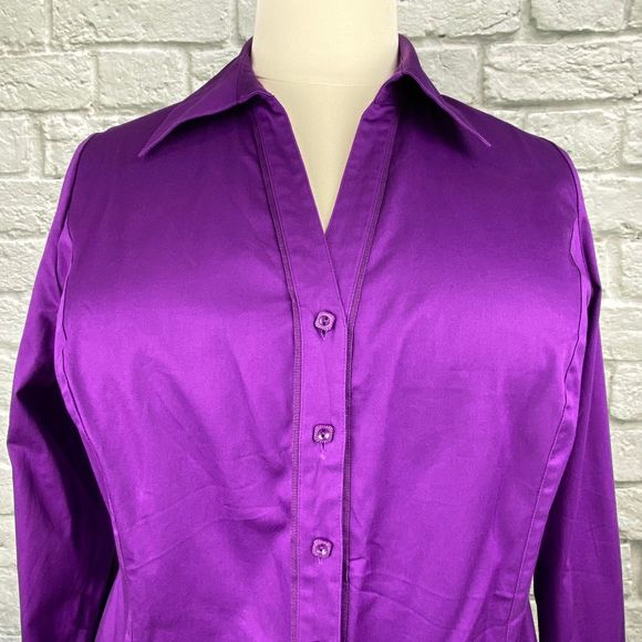 Lane Bryant Purple Grosgrain Trim Button Shirt - Picture 2 of 6